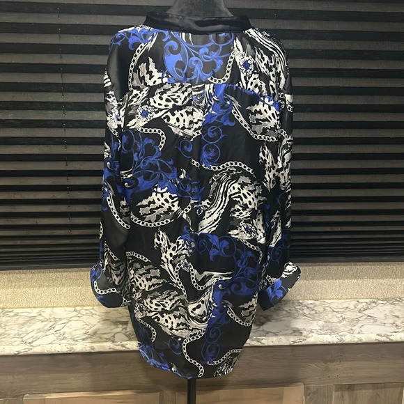 AB Studio Women’s Chain Print 3/4 Sleeve V-Neck Collarless Shirt Large - Picture 3 of 10